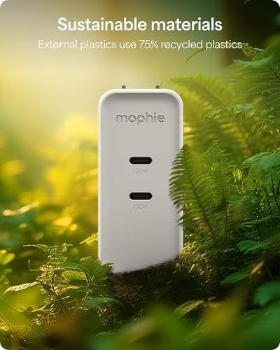 Mophie Speedport 100 GAN USB-C Charger Block - 100W Fast Wall Charger, 2× USB‑C PD Ports, Compact Foldable Prongs, Made with Recycled Materials, for Smartphones, Tablets, Headphones - style: 100W