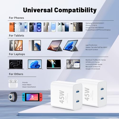 QZIIW iPhone 17 16 15 Pro Max Fast Charger,45W Dual Port USB C Fast Charger - color: White, size: 3FT+6FT+10FT+10FT