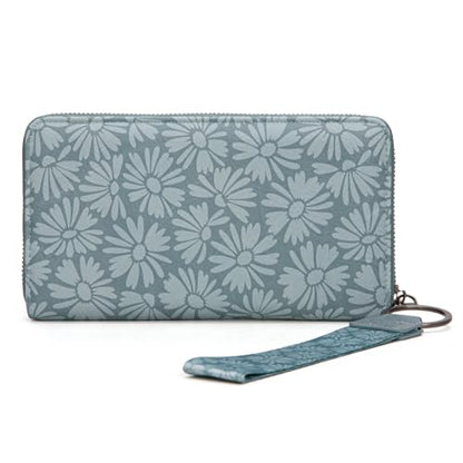 Wrangler Womens Daisy Wallet Large Wallets for Women Bifold Wallets, Card Cases & Money Organizers Ladies Female Wallet with RFID Lining and ID Window - color: Solid Daisy-Blue