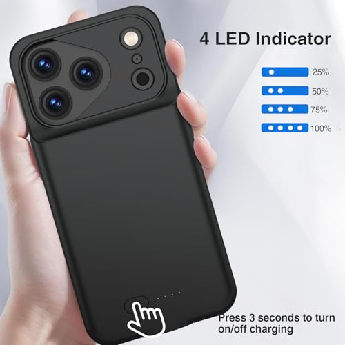 GIN FOXI Battery Case for iPhone 17 Pro, Charging Case Charger 8500mAh Ultra-Slim Lightweight Powerful Battery Pack 15W Fast Rechargeable Anti-Fall TPU Juice Box for iPhone 17 Pro (6.3") Black - color: Black