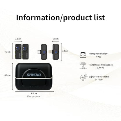 Dual Wireless Lavalier Microphone for iPhone Android, 2 Receivers - color: Black and Silver