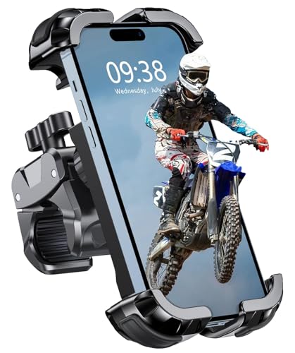 Zewdov 2026 Motorcycle Phone Mount Holder with Quick Install Clamp, Strong Grip & Anti-Drop Bike Phone Holder for Bicycle/ATV/Scooter Handlebar, 1S Security Lock Fits for iPhone/Samsung 4.7-6.8" - color: Black