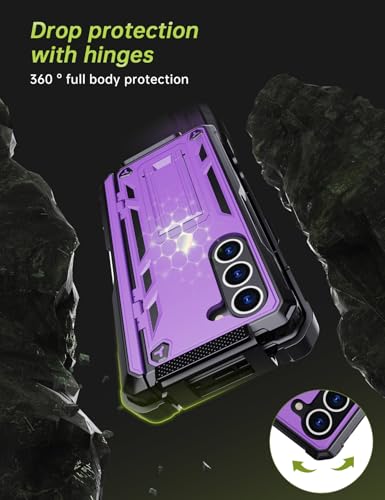 KJSK for Samsung Galaxy Z Fold 5 Case,with S Pen Holder+Belt Clip Holster+Built-in Kickstand+Hinge Protection,Heavy Duty Military Grade Drop Proof Case for Galaxy Z Fold 5(Purple) - color: Purple