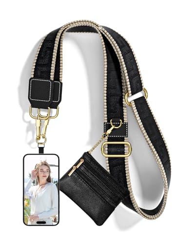 Nipichsha Crossbody Phone Strap with Wallet, Clip and Go Strap for Phone - color: Black Great Wall