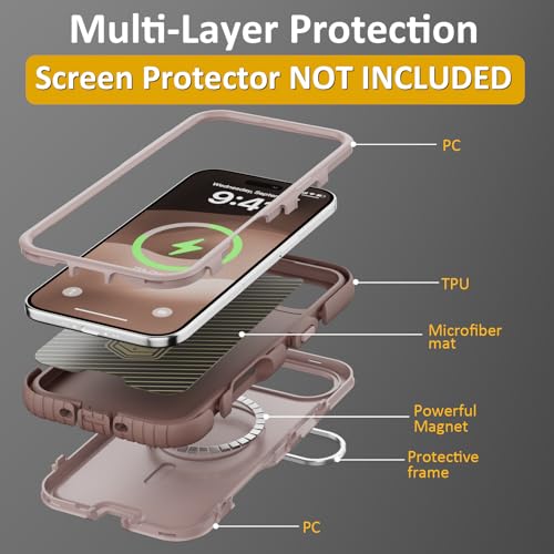 Follaroma Magnetic for iPhone 17 Air Case with Camera Stand, Light Brown | Built-in Glass Camera Cover,Compatible with MagSafe,Heavy Duty Shockproof Protective,Military-Grade Anti-DropDual Layer Cover - color: Brown Pink, size: iPhone 17 Air 6.5''