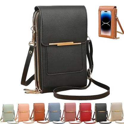 Touchscreen Phone Crossbody Bag, Women's Touch Screen Mobile Phone Messenger bag, Anti Theft Leather Bag - color: Black