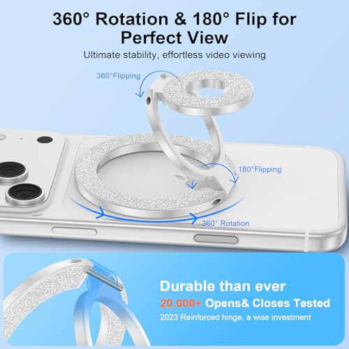 Magnetic Finger Phone Grip Holder Dual-Sided Magnet Gym Finger Ring Loop Adjustable MagSafe Finger Ring for iPhone 17 Pro Max Air 16e 16 15 14 13 12 Pro Max,Samsung,Phone Stand for Magnetic Car Mount - color: White