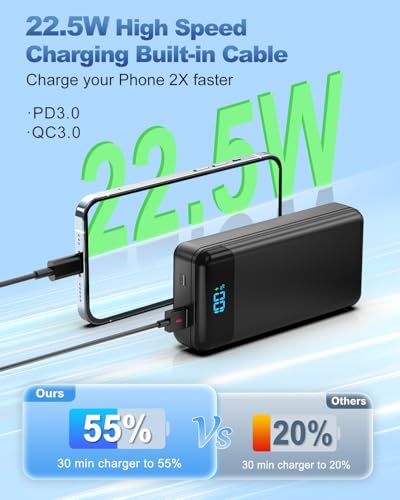 Portable Charger 40000mAh Power Bank, PD 22.5W Fast Charging - color: Black