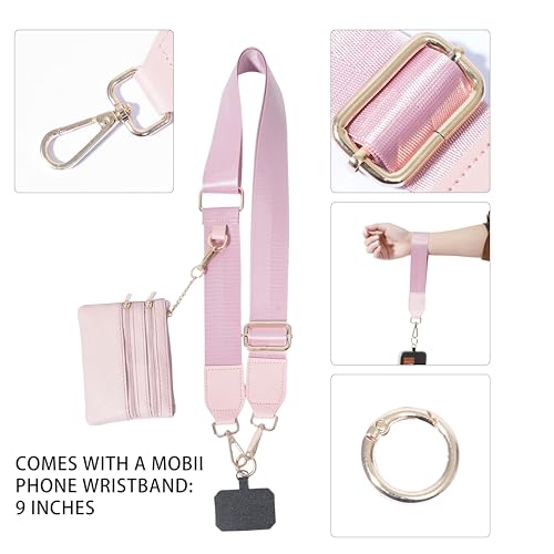 Clip and Go Phone Strap with Zippered Pouch,Phone Strap with Cellphone Chain Accessories - color: Pink