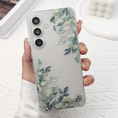 for Samsung Galaxy S24 Case, Green Leaves | Cute Floral Flowers Clear Aesthetic Green Leaves Pattern Case for Women Girls,Slim Soft Shockproof Cover for S24 - color: Green Leaves, size: for Samsung Galaxy S24