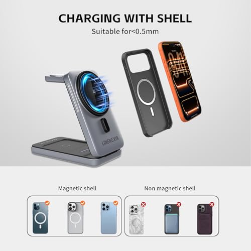 3-in-1 Adjustable Magnetic Charger, 15W for iPhone/Watch/AirPods - color: Grey