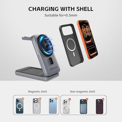 3-in-1 Adjustable Magnetic Charger, 15W for iPhone/Watch/AirPods - color: Grey