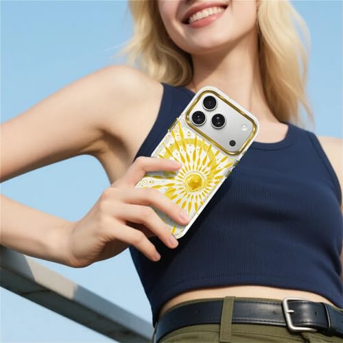 VisEnt Clear Case for iPhone 17 Pro, Magnetic Phone Case, Transparent Slim Cover, Military Grade Protection, Shockproof, Anti-Yellowing, Scratch Resistant, Folk Gold Sun - color: Folk Gold Sun, size: Iphone 17 Pro