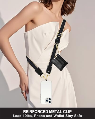 Nipichsha Crossbody Phone Strap with Wallet, Clip and Go Strap for Phone - color: Black Great Wall