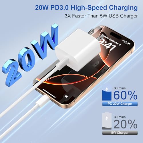iPhone Charger Fast Charging 20W 3-Pack iPhone 17 Charger & 6FT USB C Cable - color: White