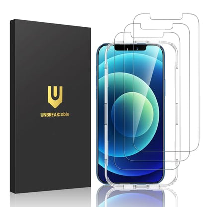 UNBREAKcable 3-Pack Screen Protector for iPhone 12/12 Pro Tempered Glass | Shatterproof, Easy Install, 9H Hardness, 99.99% HD Clear, Bubble-Free, Anti-Fingerprint, Scratch Resistant, Case Friendly - size: iPhone 12/12 Pro