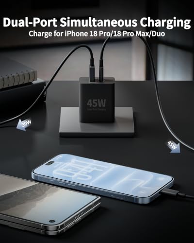 iPhone 18 Pro/18 Pro Max/Duo/18/17/16 Charger, 2Pack 45W Fast USB C Charger - color: Black, size: 10FT