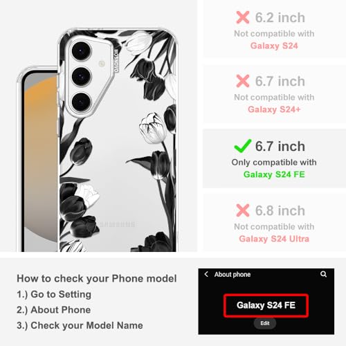 MOSNOVO Case for Samsung Galaxy S24 FE, [Buffertech 6.6ft Military-Grade Drop Protection] [Anti Peel Off Tech] Clear TPU Bumper Phone Case Cover Design - Black White Tulips - color: Clear - Black White Tulips, size: Samsung Galaxy S24 FE