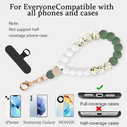 Silicone Beaded Phone Wrist Strap for Women, Elastic Wristlet - color: Green Leopard