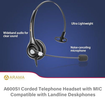 Arama Phone Headset for Office Phones for Polycom & Other IP Phones(A600S1)