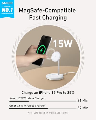 Anker 622 Magnetic Battery (MagGo), 5,000mAh Foldable Magnetic Wireless Portable Charger with Stand and USB-C Port (On The Side), Magsafe-Compatible for iPhone 15/14/13 Series with Upgraded MagS