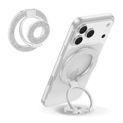 Magnetic Finger Phone Grip Holder Dual-Sided Magnet Gym Finger Ring Loop Adjustable MagSafe Finger Ring for iPhone 17 Pro Max Air 16e 16 15 14 13 12 Pro Max,Samsung,Phone Stand for Magnetic Car Mount - color: White