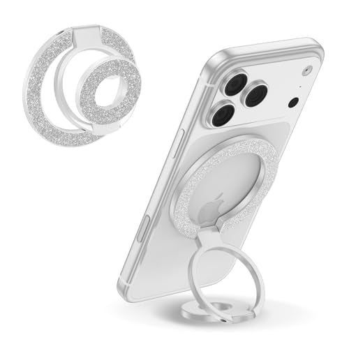 마그네틱 핑거 폰 그립 홀더 양면 자석 체육관 핑거 링 루프 조절 가능한 MagSafe 핑거 링 아이폰 17 프로 맥스 에어 16e 16 15 14 13 12 프로 맥스, 삼성, 마그네틱 자동차 마운트용 폰 스탠드 - color: 화이트.