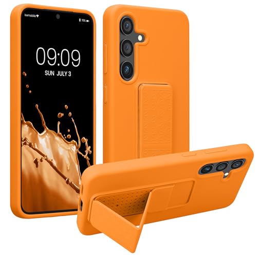 kwmobile Case for Samsung Galaxy S24 Case - Soft TPU Cover with Silicone Coating - with Hand Strap and Stand Function - Shockproof - Fruity Orange - color: Fruity Orange, size: Galaxy S24