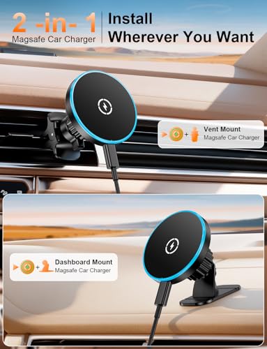 Magsafe Car Mount Charger, Strong Magnetic 15W Wireless Car Phone Charger