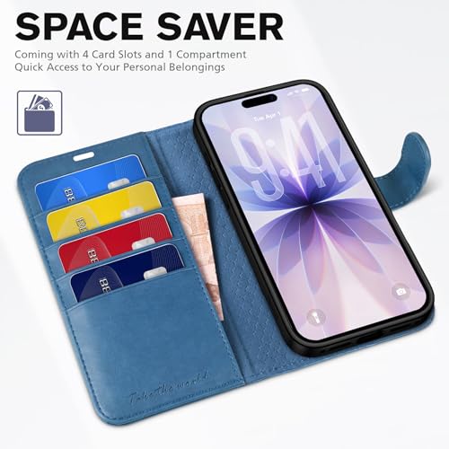TUCCH Wallet Case for iPhone 17 (6.3") 2025, Flip Stand, Light Blue | RFID Blocking, 4 Card Holders, Kickstand, PU Leather, Shockproof TPU Shell, Magnetic Closure, Protective Folio Cover - color: Light Blue