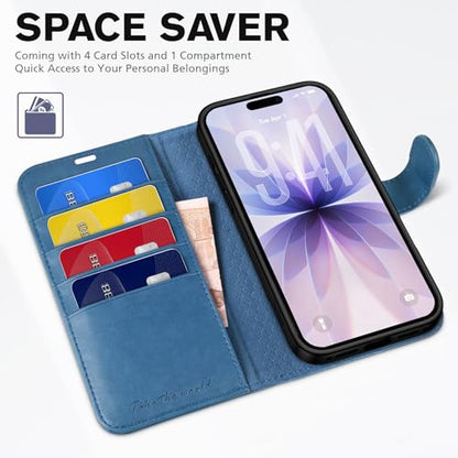 TUCCH Wallet Case for iPhone 17 (6.3") 2025, Flip Stand, Light Blue | RFID Blocking, 4 Card Holders, Kickstand, PU Leather, Shockproof TPU Shell, Magnetic Closure, Protective Folio Cover - color: Light Blue