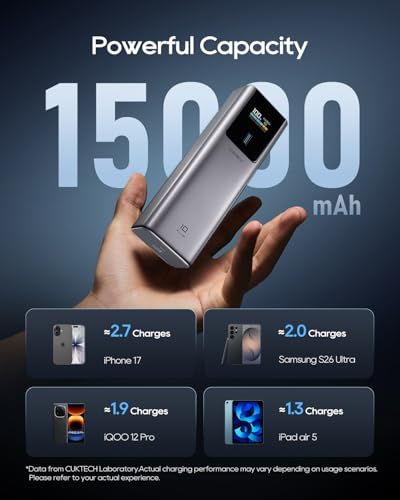 CUKTECH 90W Power Bank, 15000mAh USB-C Laptop Portable Charger, Fast Charge