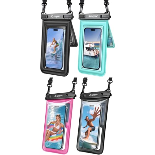 Rynapac 4 Pack IPX8 Waterproof Phone Pouch Floating- [Up to 8.5"] with Adjustable Lanyard for iPhone 17 16 15 Pro Max