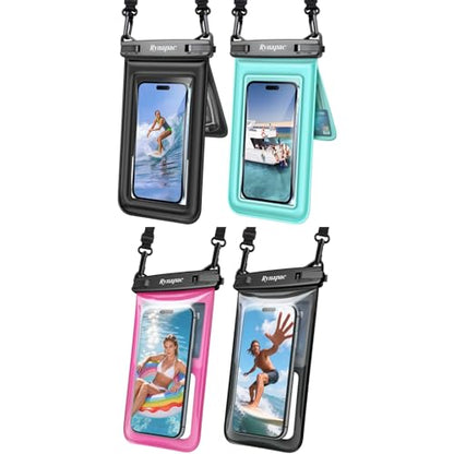 Rynapac 4 Pack IPX8 Waterproof Phone Pouch Floating- [Up to 8.5"] with Adjustable Lanyard for iPhone 17 16 15 Pro Max