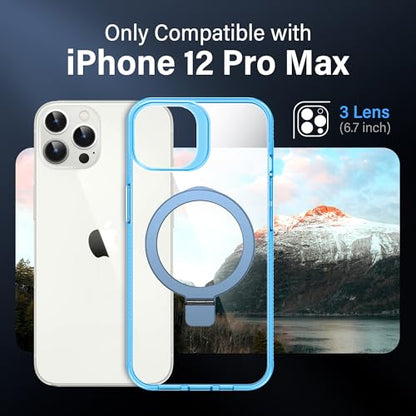 Magnetic Case for iPhone 12 Pro Max - [Built-in Invisible Stand] [Compatible with MagSafe] [Military Grade Drop Protection] Anti-Yellowing Hard Back Silicone Edge Cover, 6.7", Clear Blue - color: Clear Blue, size: iPhone 12 Pro Max 6.7''