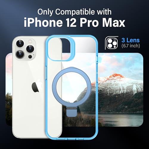 Magnetic Case for iPhone 12 Pro Max - [Built-in Invisible Stand] [Compatible with MagSafe] [Military Grade Drop Protection] Anti-Yellowing Hard Back Silicone Edge Cover, 6.7", Clear Blue - color: Clear Blue, size: iPhone 12 Pro Max 6.7''