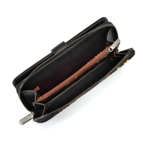 X Wrangler Women's Wallets Bifold Wristlet Wallets for Women Large Capacity Credit Card Wallet with ID Window - color: Floral-black