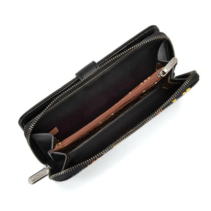 X Wrangler Women's Wallets Bifold Wristlet Wallets for Women Large Capacity Credit Card Wallet with ID Window - color: Floral-black
