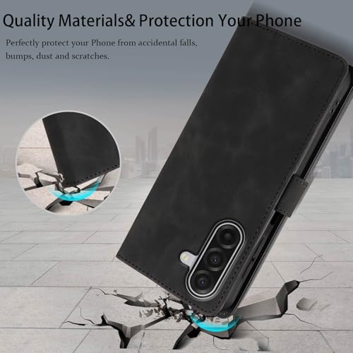 Wallet Case for Samsung Galaxy A17, RFID Blocking (Black) | 4 card slots with ID window, cash pocket, wrist strap, stand function, magnetic closure, flip PU leather, TPU inner shell - color: Black
