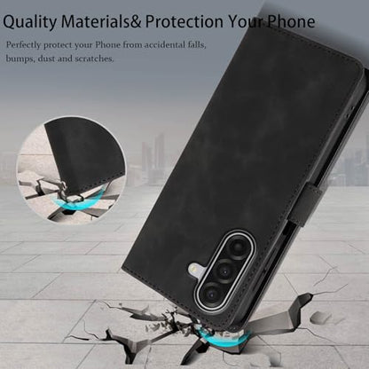 Wallet Case for Samsung Galaxy A17, RFID Blocking (Black) | 4 card slots with ID window, cash pocket, wrist strap, stand function, magnetic closure, flip PU leather, TPU inner shell - color: Black