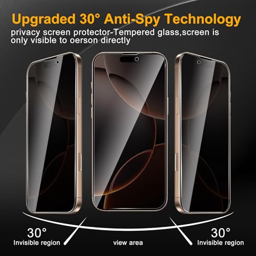 3 Pack Privacy Screen Protector for iPhone 16 Pro Max With 3 Pack Camera Lens Protector, Anti Spy Tempered Glass Film, 9H Hardness, Black Protector, Anti-Scratch, Bubble Free - size: iPhone 16 Pro Max FK33