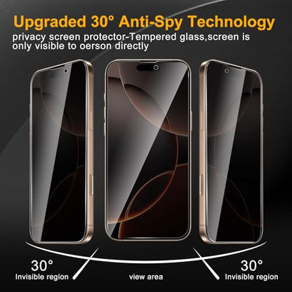 3 Pack Privacy Screen Protector for iPhone 16 Pro Max With 3 Pack Camera Lens Protector, Anti Spy Tempered Glass Film, 9H Hardness, Black Protector, Anti-Scratch, Bubble Free - size: iPhone 16 Pro Max FK33