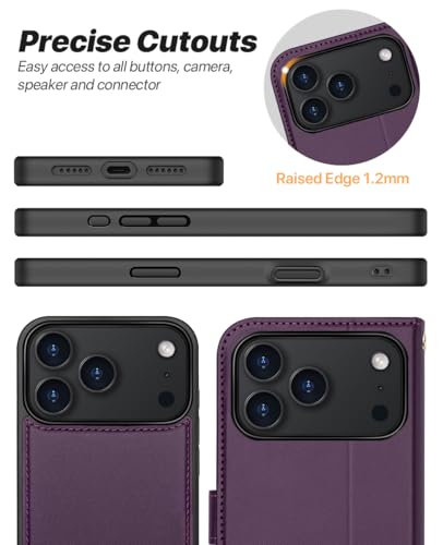 OCASE for iPhone 17 Pro Max Detachable Wallet Case with Card Holder, 2 in 1 PU Leather Flip Folio with RFID Blocking Stand Wrist Strap Shockproof Phone Cover 6.9 Inch 2025, Dark Purple - color: Dark Purple, size: iPhone 17 Pro Max