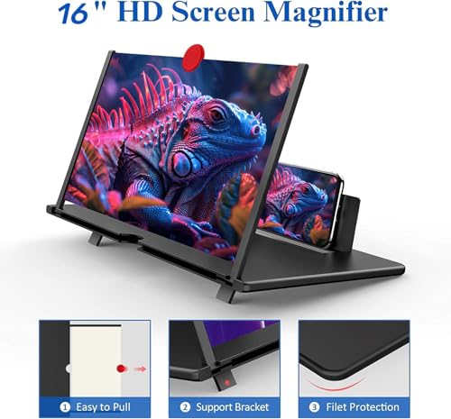 16" Screen Magnifier for Cell Phone – 3D HD Magnifing Screen Enlarger Projector for Movies Videos and Gaming – Foldable Mobile Phone Stand Holder with Screen Amplifier (Red-16‘’) - size: Red-16‘’