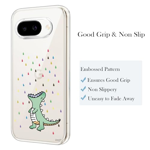 Unov for Pixel 10a Case, Clear with Design, Slim Fit Good Grip, Embossed Phone Case, Shockproof Protective Cover, Raised Camera Protection, Soft TPU, Rainbow Dinosaur - color: Rainbow Dinosaur