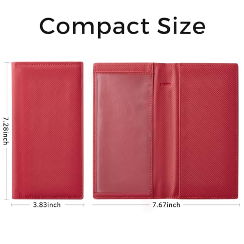 CoBak Checkbook Cover for Women & Men - PU Leather Case with RFID Blocking | Classic Design Check Book Holder for Personal and Business - color: Carbon Red