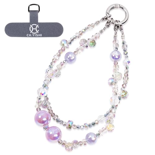 Handmade Beaded Charm Cell Phone Camera Lanyard, Wrist Strap with Tether Tab,Phone Chain String, Keychain Wallet Decor - style: 2-in-1 Starlight Purple.