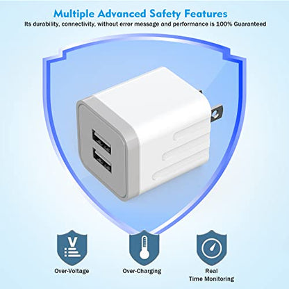 iPhone Fast Charger, Fast Adapter i Phone 2Pack Dual Port USB Wall Charger - color: White 2Pack 10FT