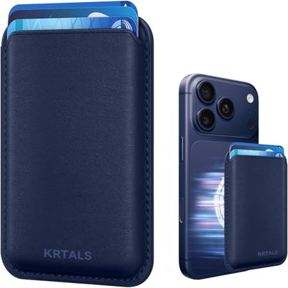 KRTALS Magnetic Wallet Cell Phone Card Holder for Phone Case with Mag-Safe | Stronger Magnetic RFID Leather Phone Wallet Stick on Series of iPhone 17/16/15/14/13/12 and Pro/Promax, Indigo Blue - color: Indigo Blue, size: 1 Pack