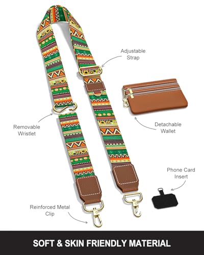 Nipichsha Crossbody Phone Strap with Wallet, Clip and Go Strap for Phone - color: Folk Style